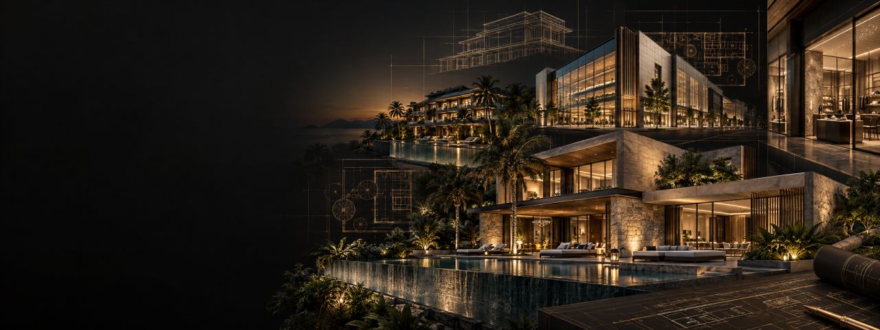 Architectural project cost estimator for villas, resorts, hotels and commercial developments