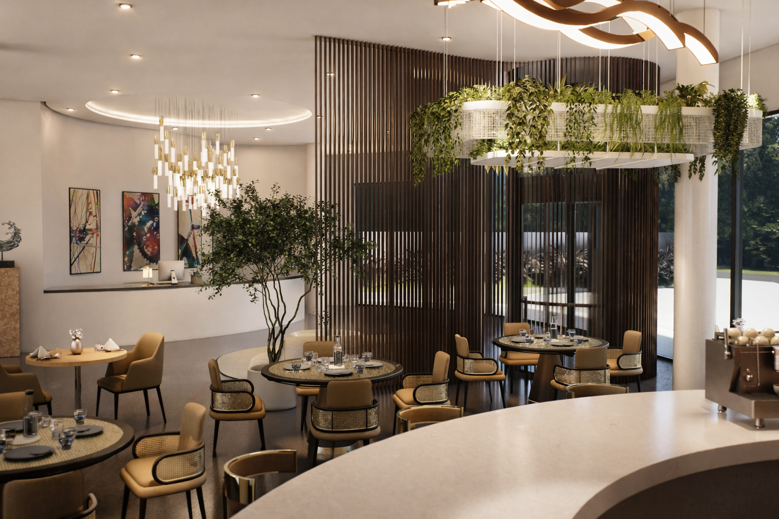 Luxury resort restaurant dining interior Bali eco resort Nusa Penida design